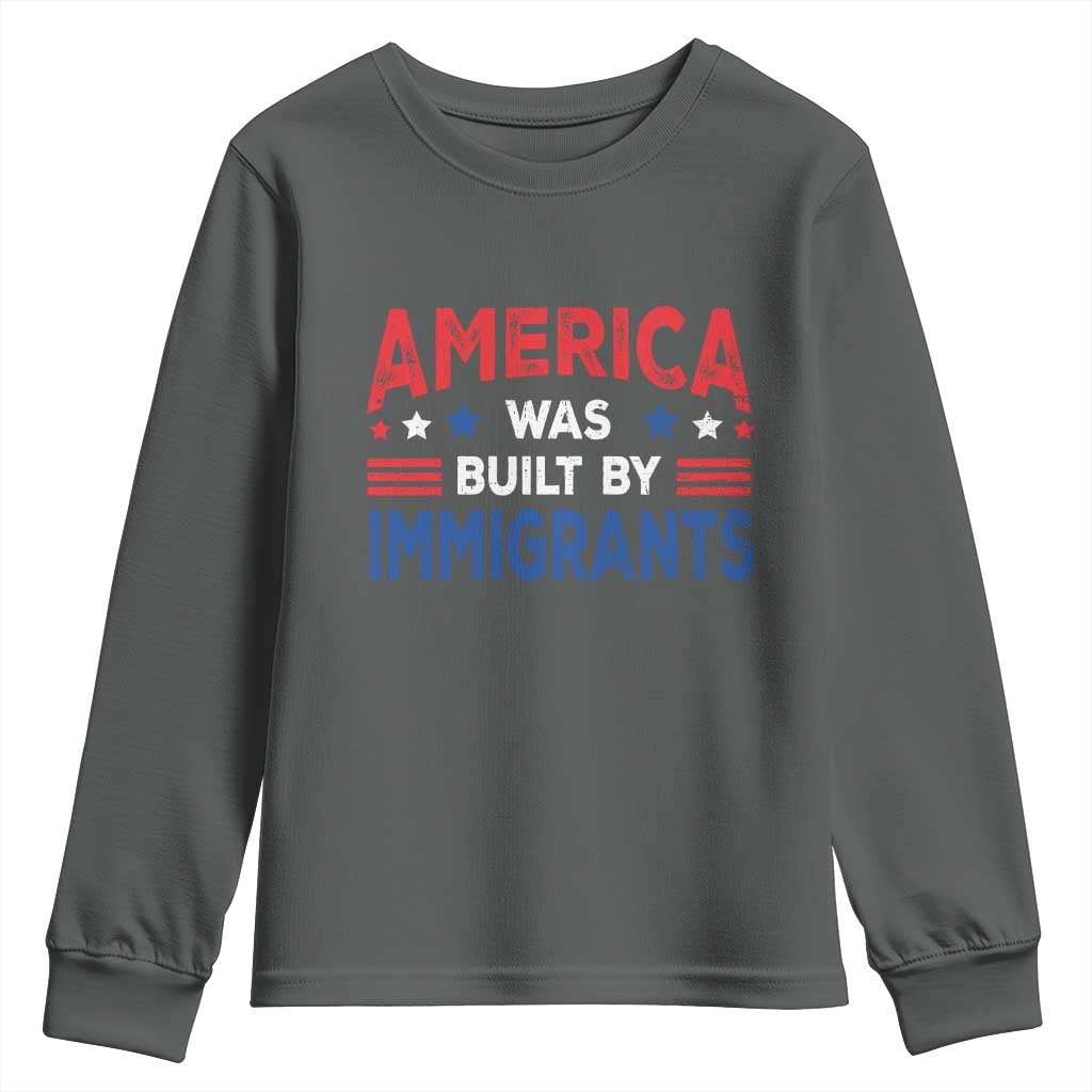 Funny America Was Built By Immigrants Youth Sweatshirt Stars Stripes TS11 Dark Heather Print Your Wear