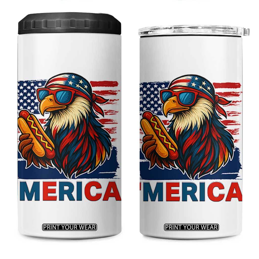 Funny American Eagle Eating Hot Dog 4 in 1 Can Cooler Tumbler 4th Of July Party Patriotic USA Flag TS02 One Size: 16 oz White Print Your Wear