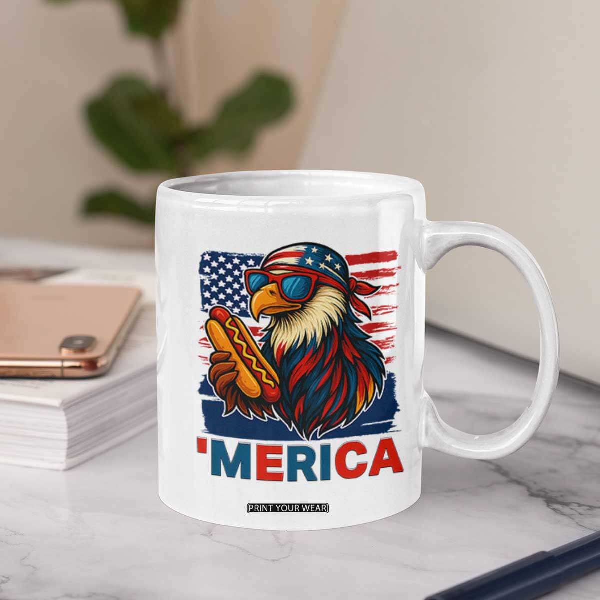 Funny American Eagle Eating Hot Dog Coffee Mug 4th Of July Party Patriotic USA Flag TS02 Print Your Wear