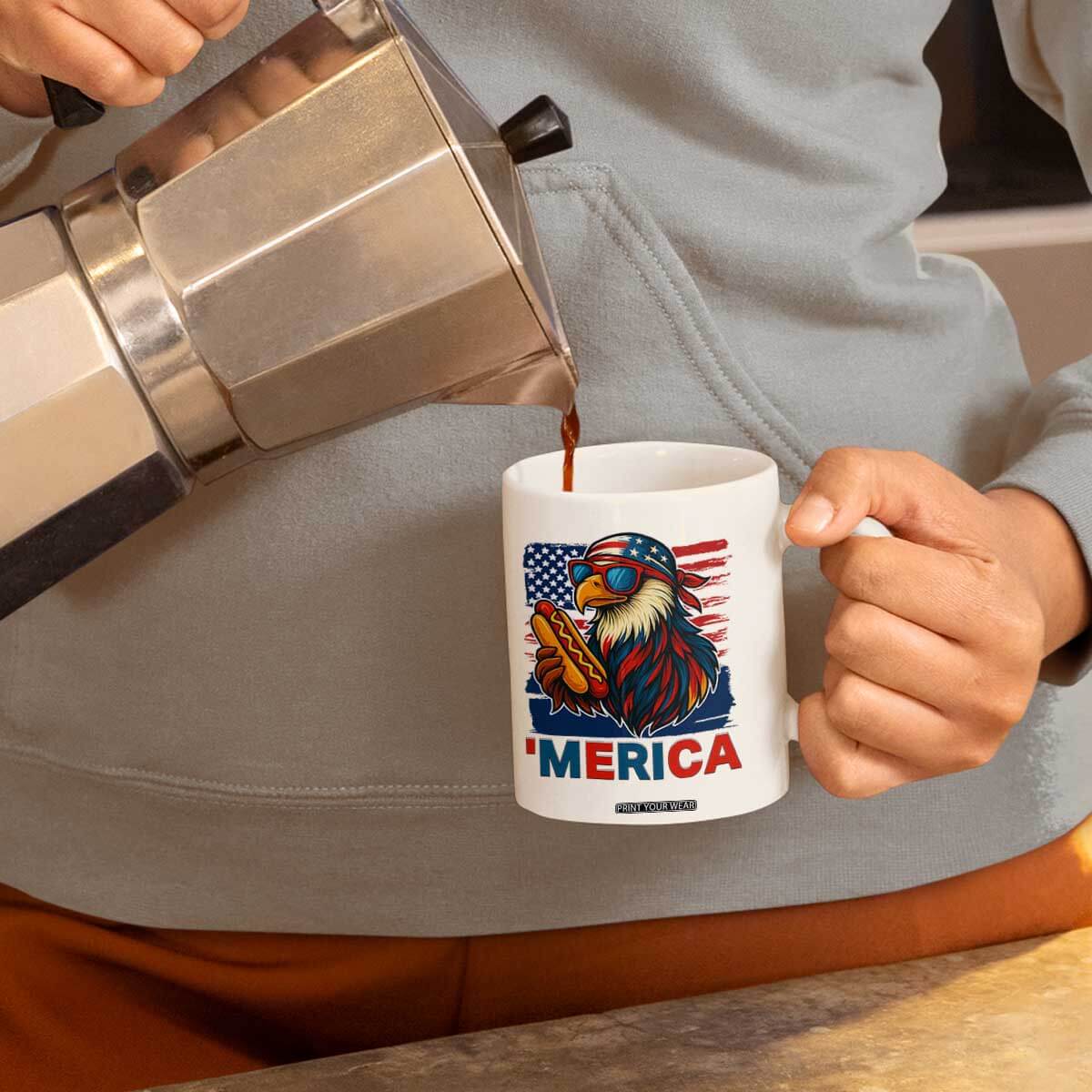 Funny American Eagle Eating Hot Dog Coffee Mug 4th Of July Party Patriotic USA Flag TS02 Print Your Wear