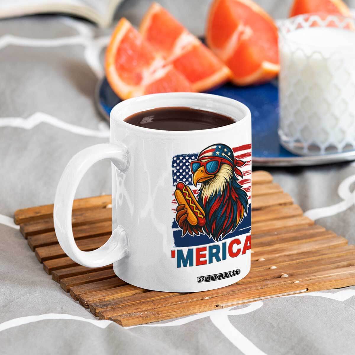 Funny American Eagle Eating Hot Dog Coffee Mug 4th Of July Party Patriotic USA Flag TS02 Print Your Wear