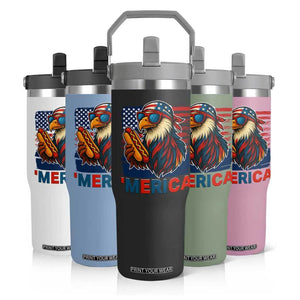 Funny American Eagle Eating Hot Dog Flip Straw Tumbler 4th Of July Party Patriotic USA Flag TS02 Print Your Wear