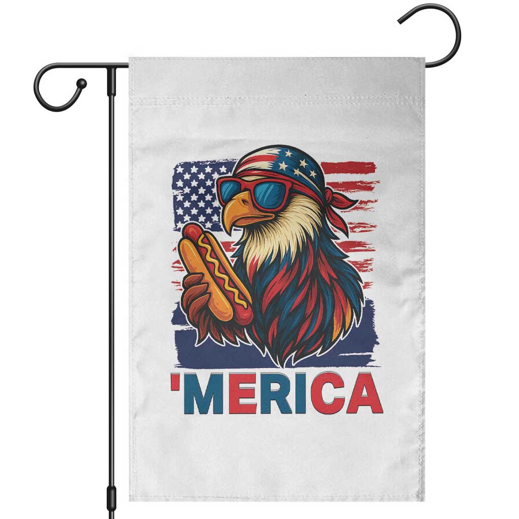 Funny American Eagle Eating Hot Dog Garden Flag 4th Of July Party Patriotic USA Flag TS02 White Print Your Wear