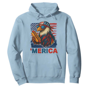 Funny American Eagle Eating Hot Dog Hoodie 4th Of July Party Patriotic USA Flag TS02 Light Blue Print Your Wear