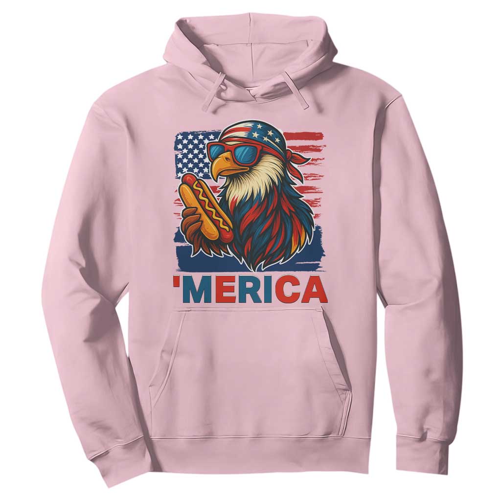 Funny American Eagle Eating Hot Dog Hoodie 4th Of July Party Patriotic USA Flag TS02 Light Pink Print Your Wear