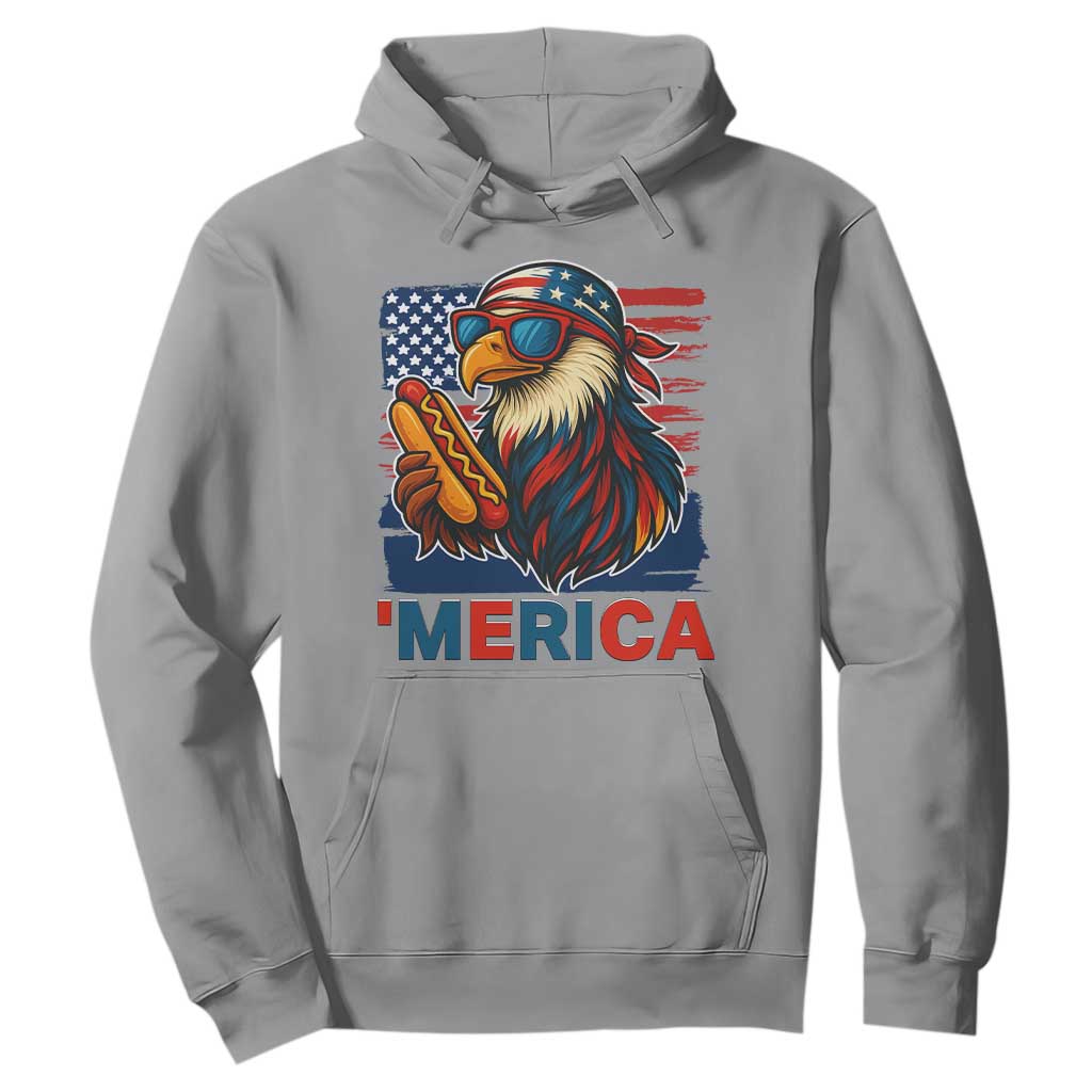 Funny American Eagle Eating Hot Dog Hoodie 4th Of July Party Patriotic USA Flag TS02 Sport Gray Print Your Wear
