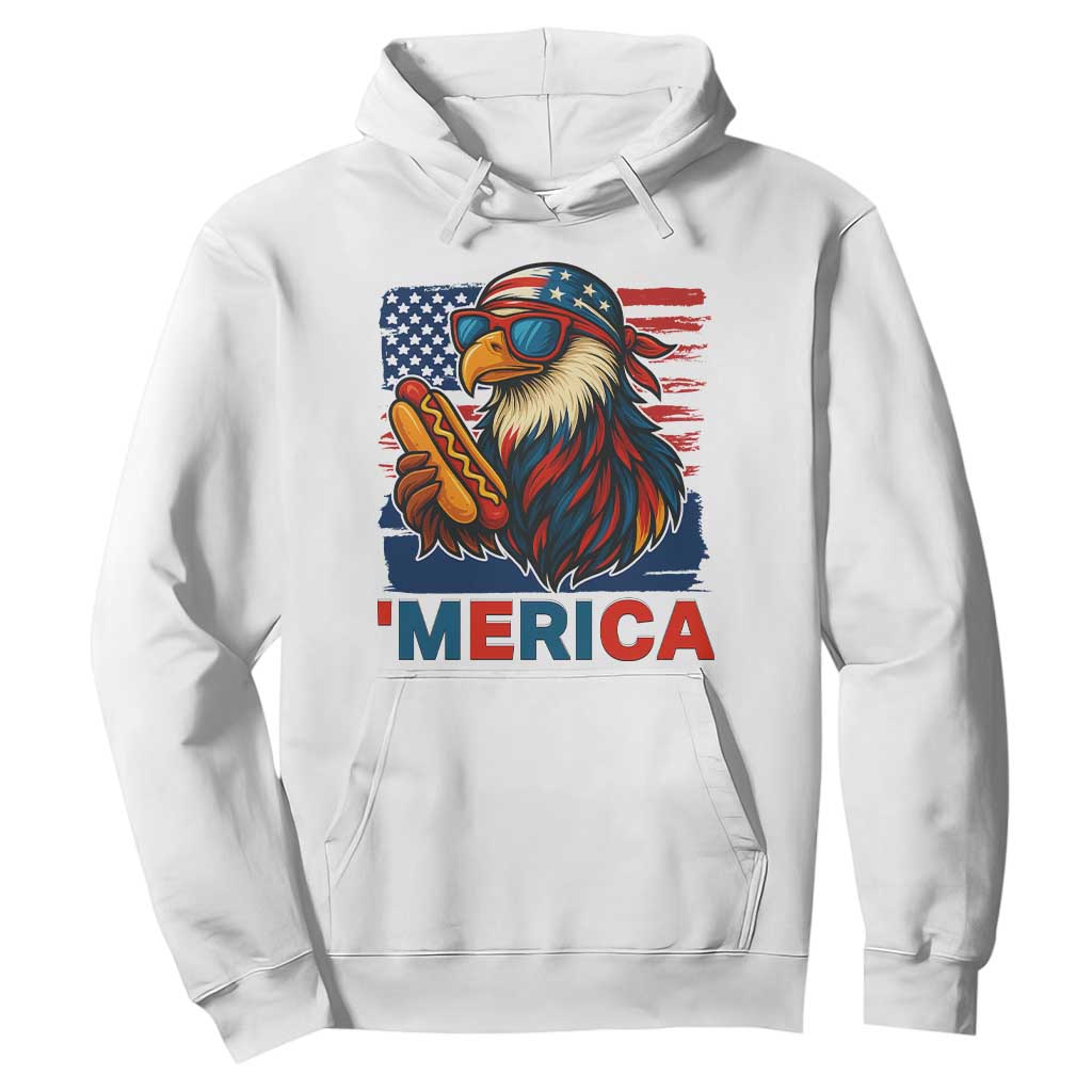 Funny American Eagle Eating Hot Dog Hoodie 4th Of July Party Patriotic USA Flag TS02 White Print Your Wear