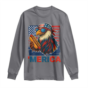 Funny American Eagle Eating Hot Dog Long Sleeve Shirt 4th Of July Party Patriotic USA Flag TS02 Charcoal Print Your Wear