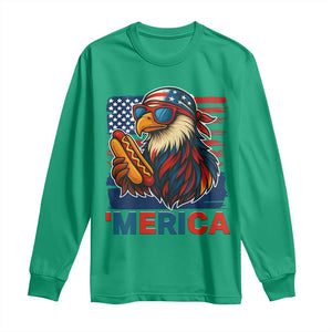 Funny American Eagle Eating Hot Dog Long Sleeve Shirt 4th Of July Party Patriotic USA Flag TS02 Irish Green Print Your Wear