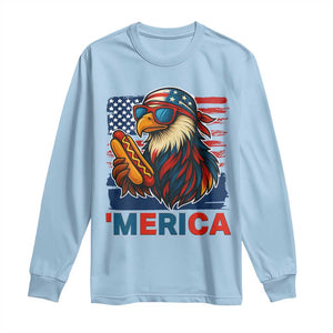 Funny American Eagle Eating Hot Dog Long Sleeve Shirt 4th Of July Party Patriotic USA Flag TS02 Light Blue Print Your Wear