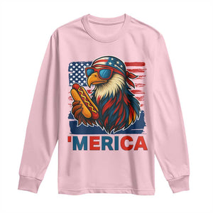Funny American Eagle Eating Hot Dog Long Sleeve Shirt 4th Of July Party Patriotic USA Flag TS02 Light Pink Print Your Wear