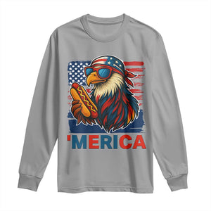 Funny American Eagle Eating Hot Dog Long Sleeve Shirt 4th Of July Party Patriotic USA Flag TS02 Sport Gray Print Your Wear