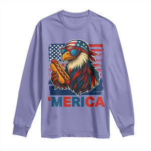 Funny American Eagle Eating Hot Dog Long Sleeve Shirt 4th Of July Party Patriotic USA Flag TS02 Violet Print Your Wear