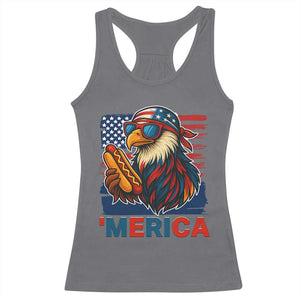 Funny American Eagle Eating Hot Dog Racerback Tank Top 4th Of July Party Patriotic USA Flag TS02 Charcoal Print Your Wear