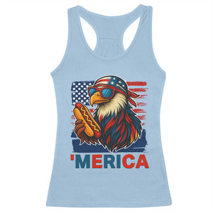 Funny American Eagle Eating Hot Dog Racerback Tank Top 4th Of July Party Patriotic USA Flag TS02 Light Blue Print Your Wear