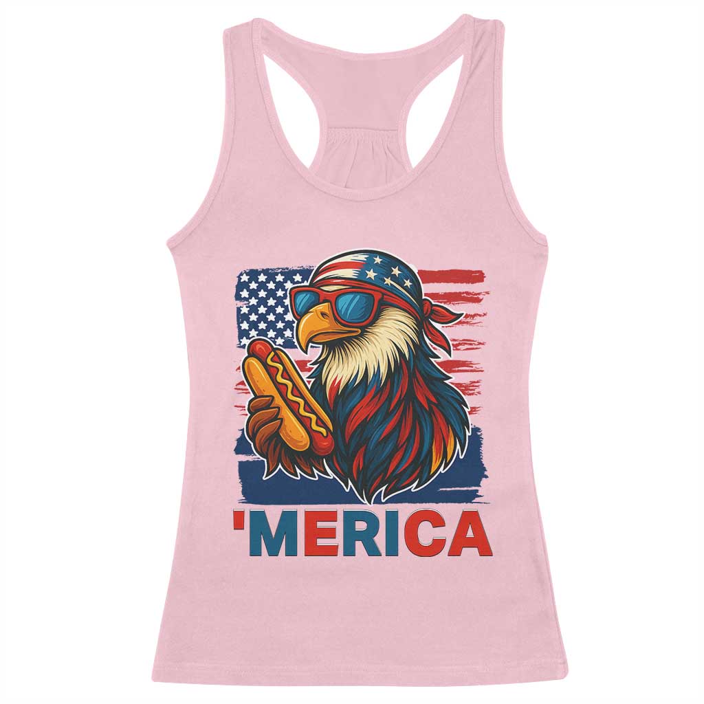 Funny American Eagle Eating Hot Dog Racerback Tank Top 4th Of July Party Patriotic USA Flag TS02 Light Pink Print Your Wear