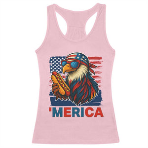 Funny American Eagle Eating Hot Dog Racerback Tank Top 4th Of July Party Patriotic USA Flag TS02 Light Pink Print Your Wear
