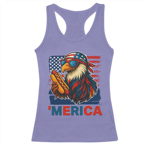 Funny American Eagle Eating Hot Dog Racerback Tank Top 4th Of July Party Patriotic USA Flag TS02 Violet Print Your Wear