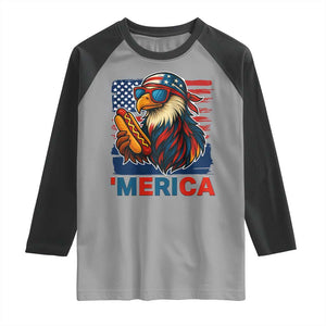 Funny American Eagle Eating Hot Dog Raglan Shirt 4th Of July Party Patriotic USA Flag TS02 Sport Gray Black Print Your Wear