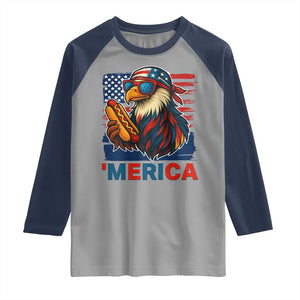Funny American Eagle Eating Hot Dog Raglan Shirt 4th Of July Party Patriotic USA Flag TS02 Sport Gray Navy Print Your Wear