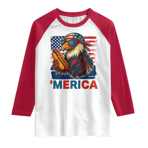 Funny American Eagle Eating Hot Dog Raglan Shirt 4th Of July Party Patriotic USA Flag TS02 White Red Print Your Wear