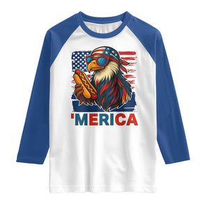 Funny American Eagle Eating Hot Dog Raglan Shirt 4th Of July Party Patriotic USA Flag TS02 White Royal Print Your Wear