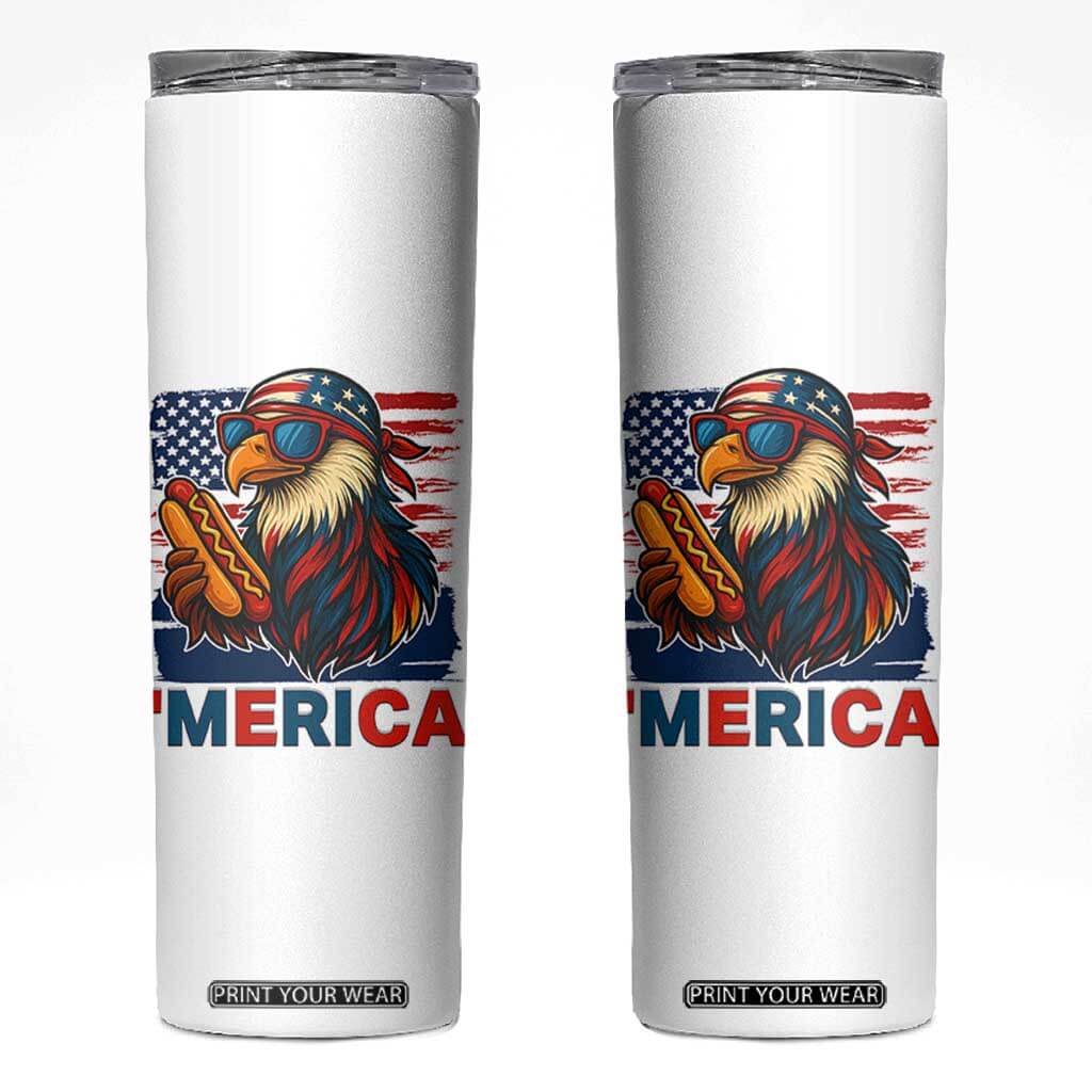 Funny American Eagle Eating Hot Dog Skinny Tumbler 4th Of July Party Patriotic USA Flag TS02 White Print Your Wear