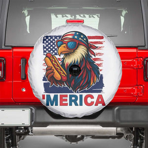 Funny American Eagle Eating Hot Dog Spare Tire Cover 4th Of July Party Patriotic USA Flag TS02 White Print Your Wear