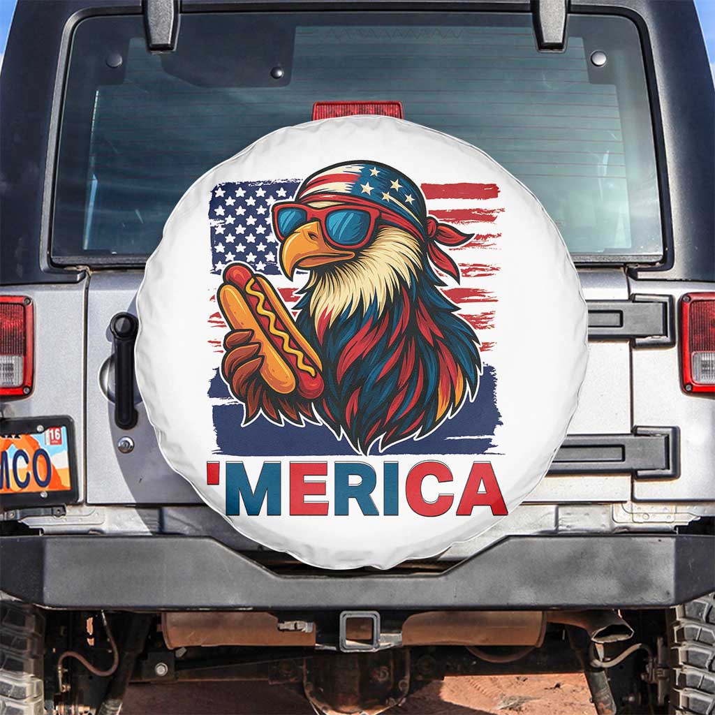 Funny American Eagle Eating Hot Dog Spare Tire Cover 4th Of July Party Patriotic USA Flag TS02 No hole White Print Your Wear