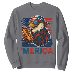 Funny American Eagle Eating Hot Dog Sweatshirt 4th Of July Party Patriotic USA Flag TS02 Charcoal Print Your Wear