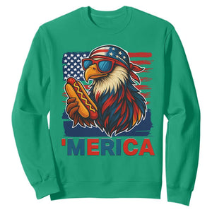 Funny American Eagle Eating Hot Dog Sweatshirt 4th Of July Party Patriotic USA Flag TS02 Irish Green Print Your Wear