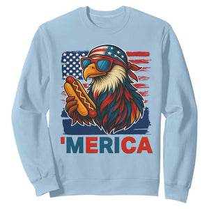 Funny American Eagle Eating Hot Dog Sweatshirt 4th Of July Party Patriotic USA Flag TS02 Light Blue Print Your Wear