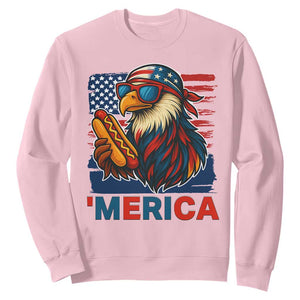 Funny American Eagle Eating Hot Dog Sweatshirt 4th Of July Party Patriotic USA Flag TS02 Light Pink Print Your Wear