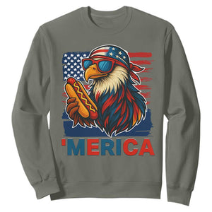 Funny American Eagle Eating Hot Dog Sweatshirt 4th Of July Party Patriotic USA Flag TS02 Military Green Print Your Wear
