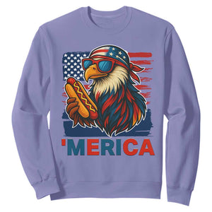 Funny American Eagle Eating Hot Dog Sweatshirt 4th Of July Party Patriotic USA Flag TS02 Violet Print Your Wear
