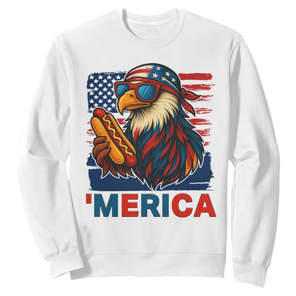 Funny American Eagle Eating Hot Dog Sweatshirt 4th Of July Party Patriotic USA Flag TS02 White Print Your Wear