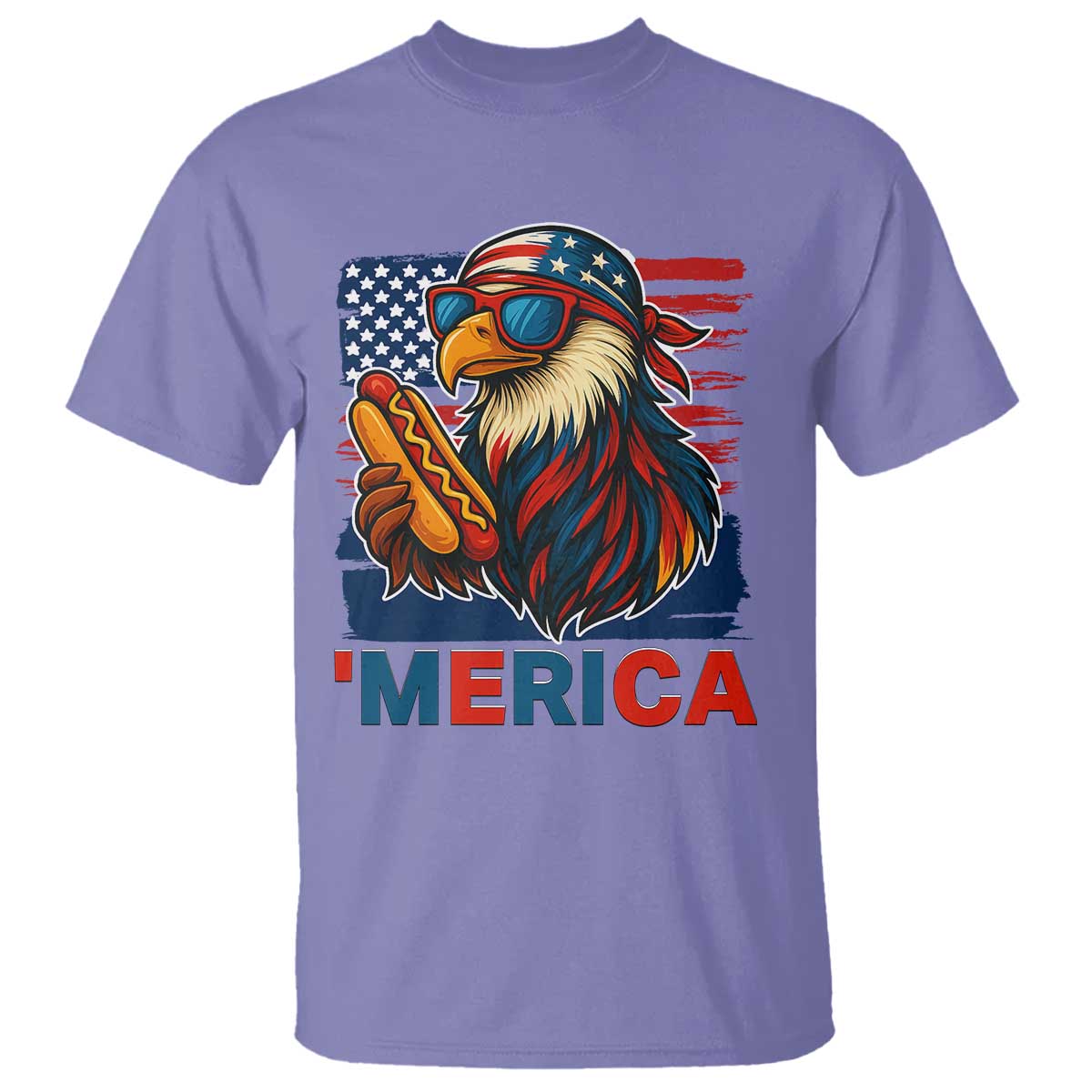 Funny American Eagle Eating Hot Dog T Shirt 4th Of July Party Patriotic USA Flag TS02 Violet Print Your Wear