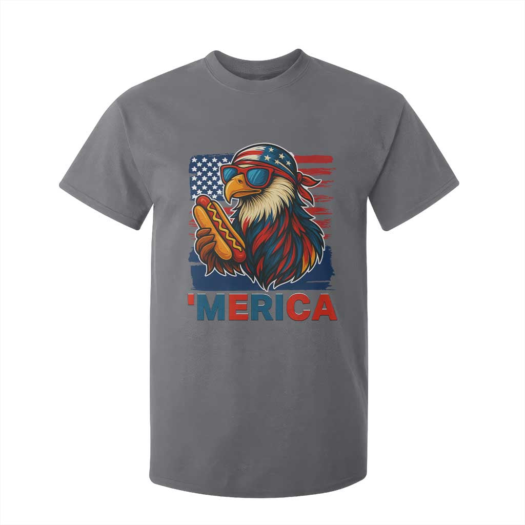 Funny American Eagle Eating Hot Dog T Shirt For Kid 4th Of July Party Patriotic USA Flag TS02 Charcoal Print Your Wear