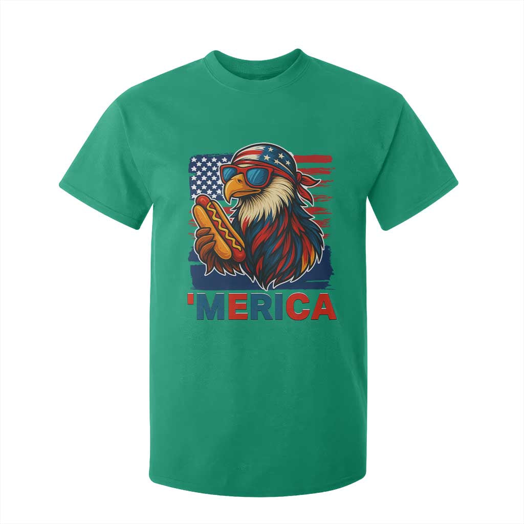 Funny American Eagle Eating Hot Dog T Shirt For Kid 4th Of July Party Patriotic USA Flag TS02 Irish Green Print Your Wear