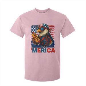 Funny American Eagle Eating Hot Dog T Shirt For Kid 4th Of July Party Patriotic USA Flag TS02 Light Pink Print Your Wear