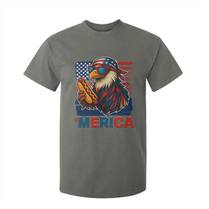Funny American Eagle Eating Hot Dog T Shirt For Kid 4th Of July Party Patriotic USA Flag TS02 Military Green Print Your Wear