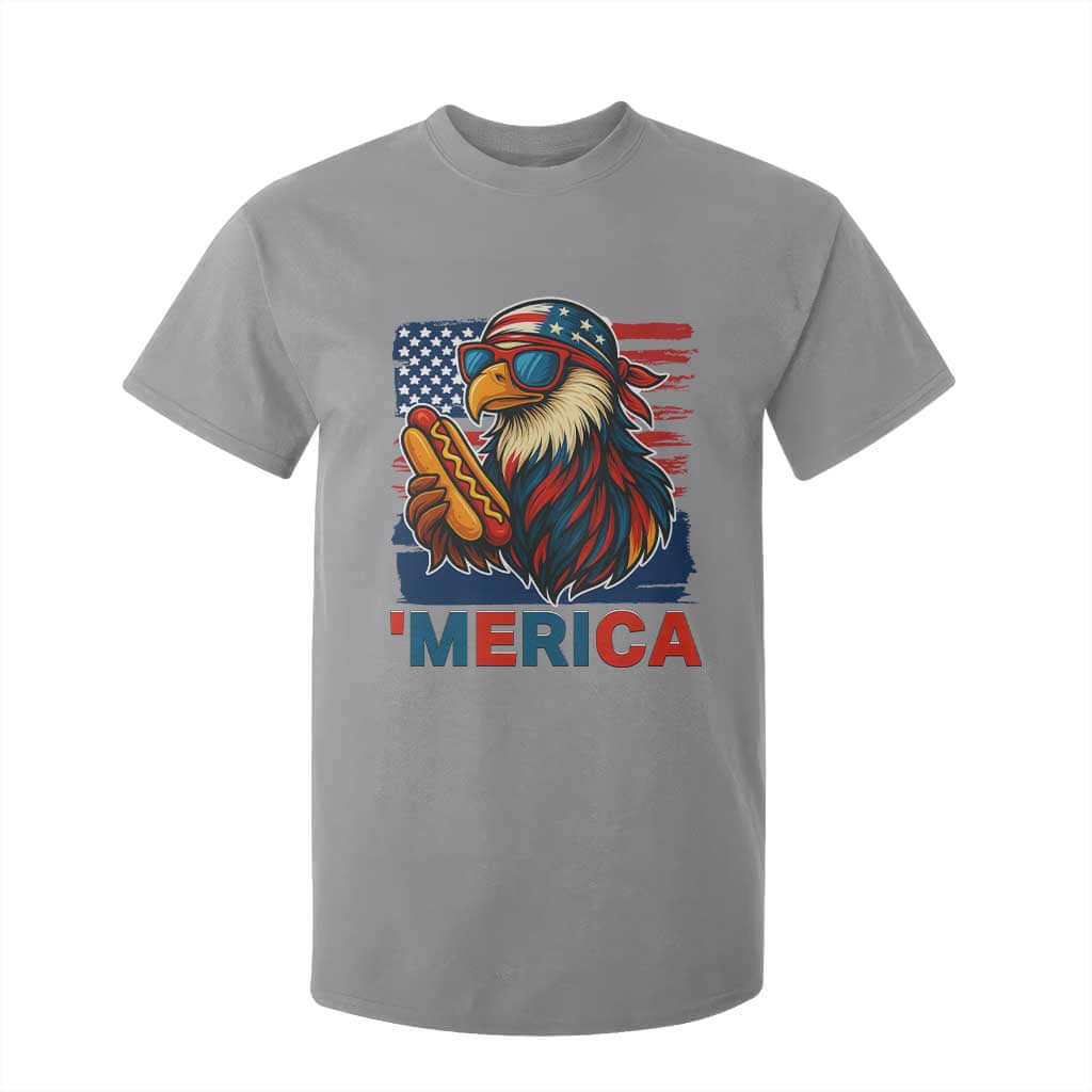 Funny American Eagle Eating Hot Dog T Shirt For Kid 4th Of July Party Patriotic USA Flag TS02 Sport Gray Print Your Wear