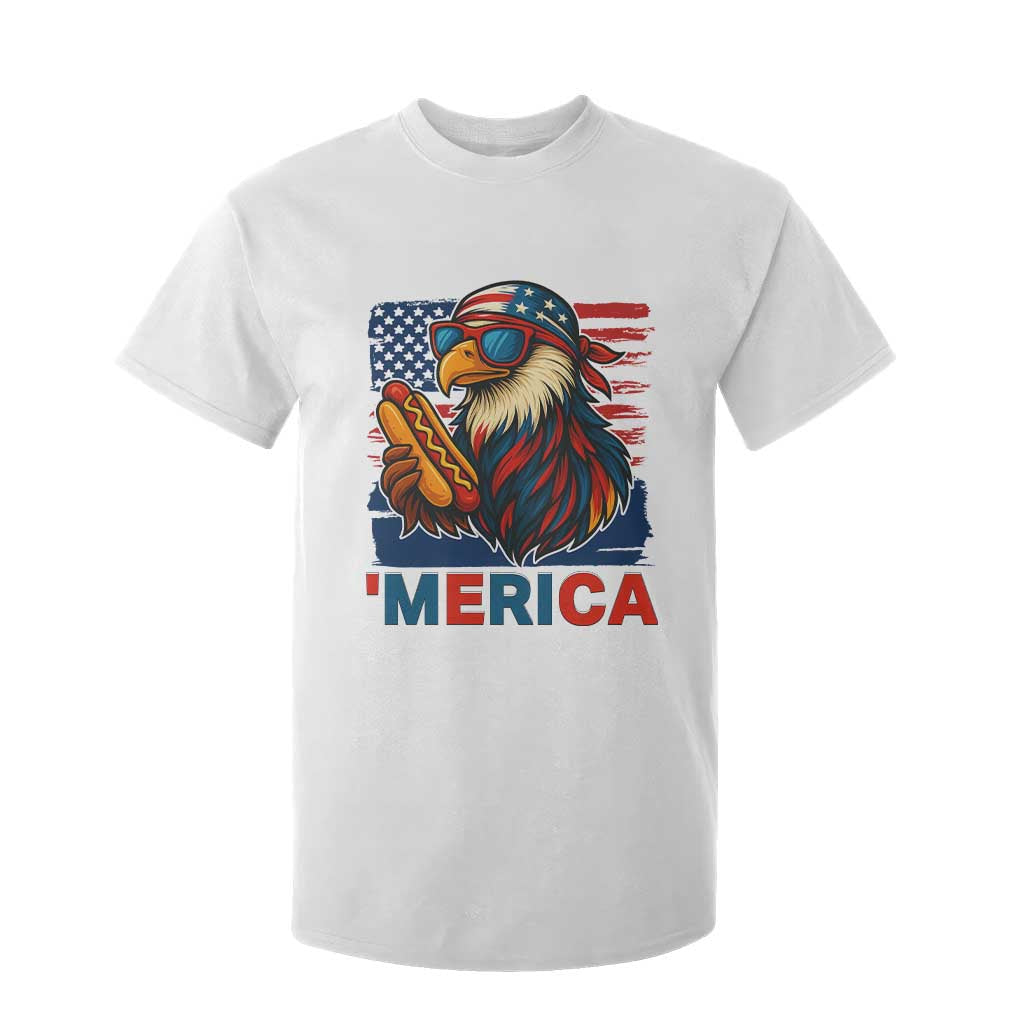 Funny American Eagle Eating Hot Dog T Shirt For Kid 4th Of July Party Patriotic USA Flag TS02 White Print Your Wear