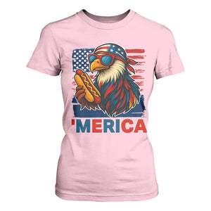 Funny American Eagle Eating Hot Dog T Shirt For Women 4th Of July Party Patriotic USA Flag TS02 Light Pink Print Your Wear