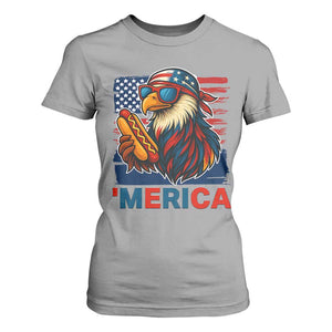 Funny American Eagle Eating Hot Dog T Shirt For Women 4th Of July Party Patriotic USA Flag TS02 Sport Gray Print Your Wear