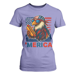 Funny American Eagle Eating Hot Dog T Shirt For Women 4th Of July Party Patriotic USA Flag TS02 Violet Print Your Wear