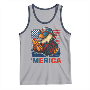 Funny American Eagle Eating Hot Dog Tank Top 4th Of July Party Patriotic USA Flag TS02 Athletic Heather Navy Print Your Wear