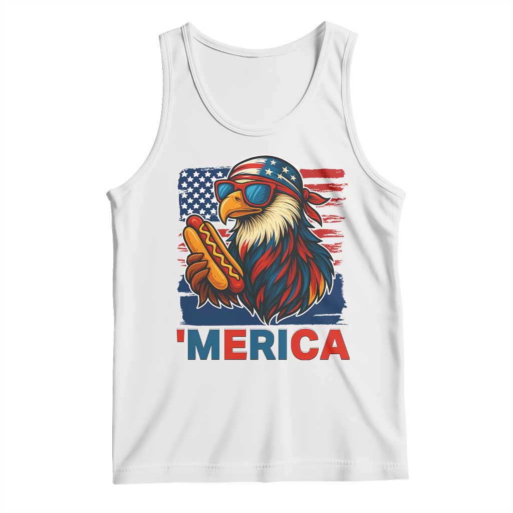 Funny American Eagle Eating Hot Dog Tank Top 4th Of July Party Patriotic USA Flag TS02 White Print Your Wear