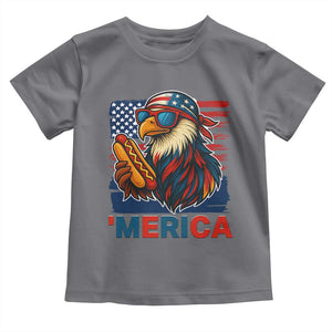 Funny American Eagle Eating Hot Dog Toddler T Shirt 4th Of July Party Patriotic USA Flag TS02 Charcoal Print Your Wear