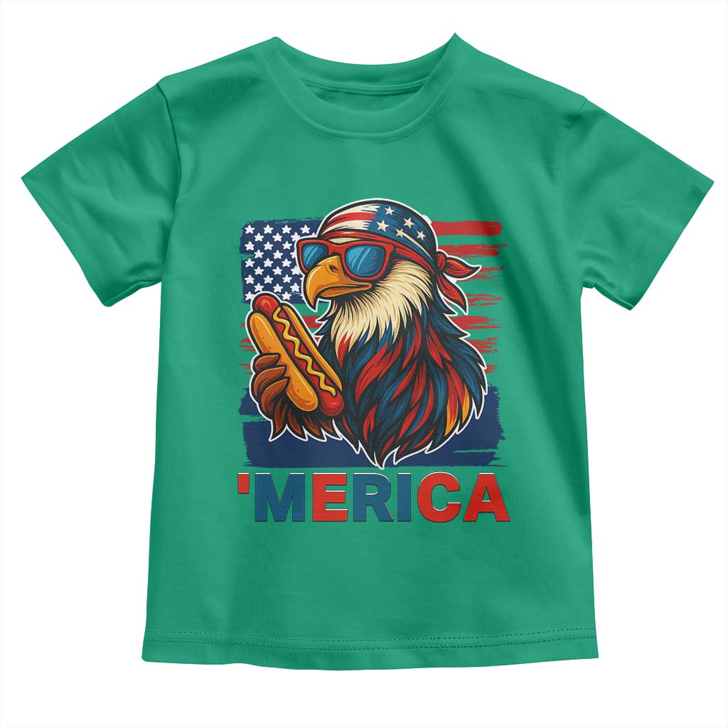 Funny American Eagle Eating Hot Dog Toddler T Shirt 4th Of July Party Patriotic USA Flag TS02 Irish Green Print Your Wear